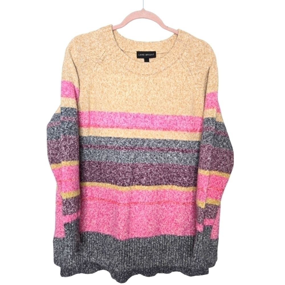 Lane Bryant Womens Colorful Striped High Low Tunic Sweater Size 14 / 16